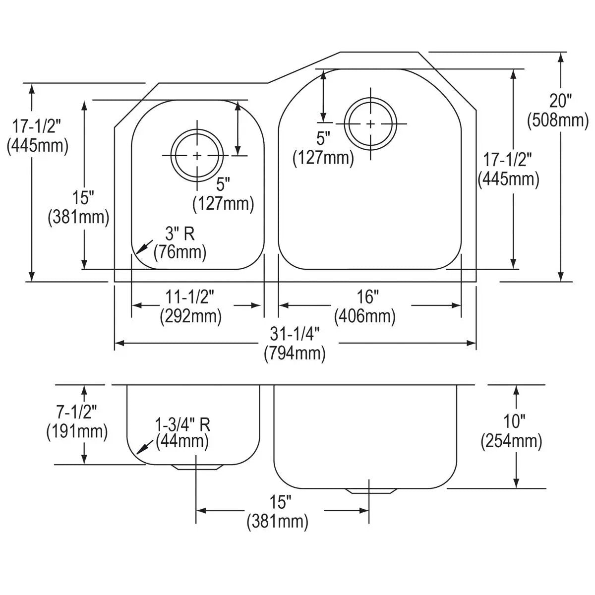 lustrous satin double bowl undermount sink kit