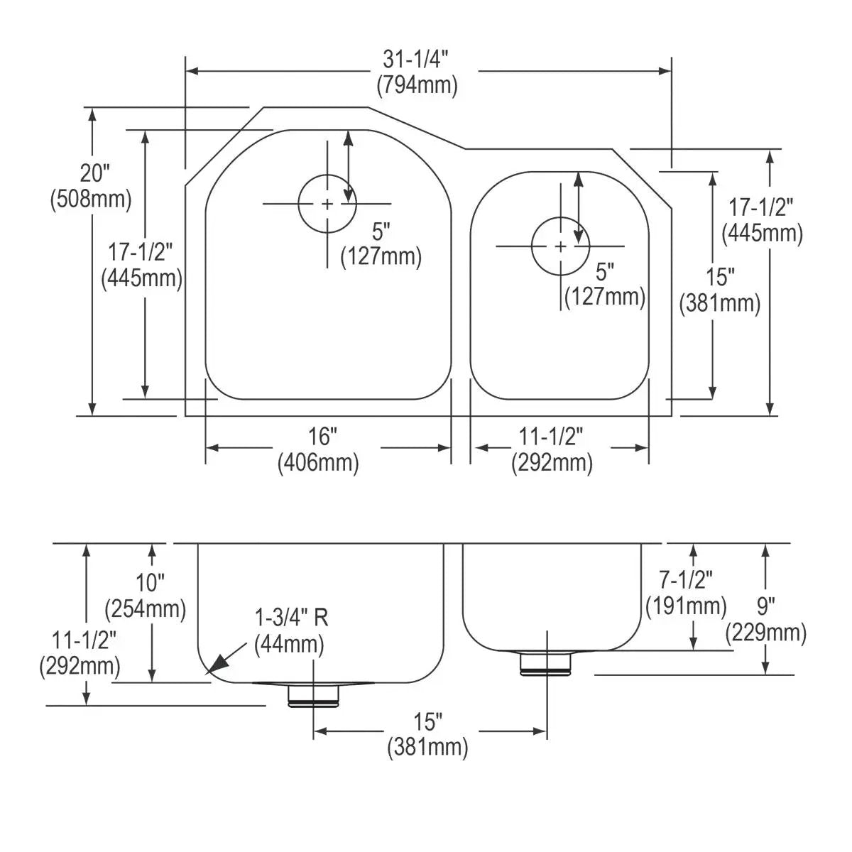 lustrous satin double undermount sink