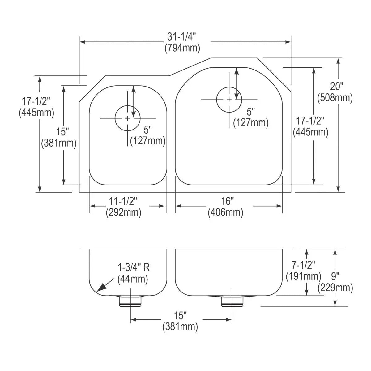 lustrous satin double undermount sink