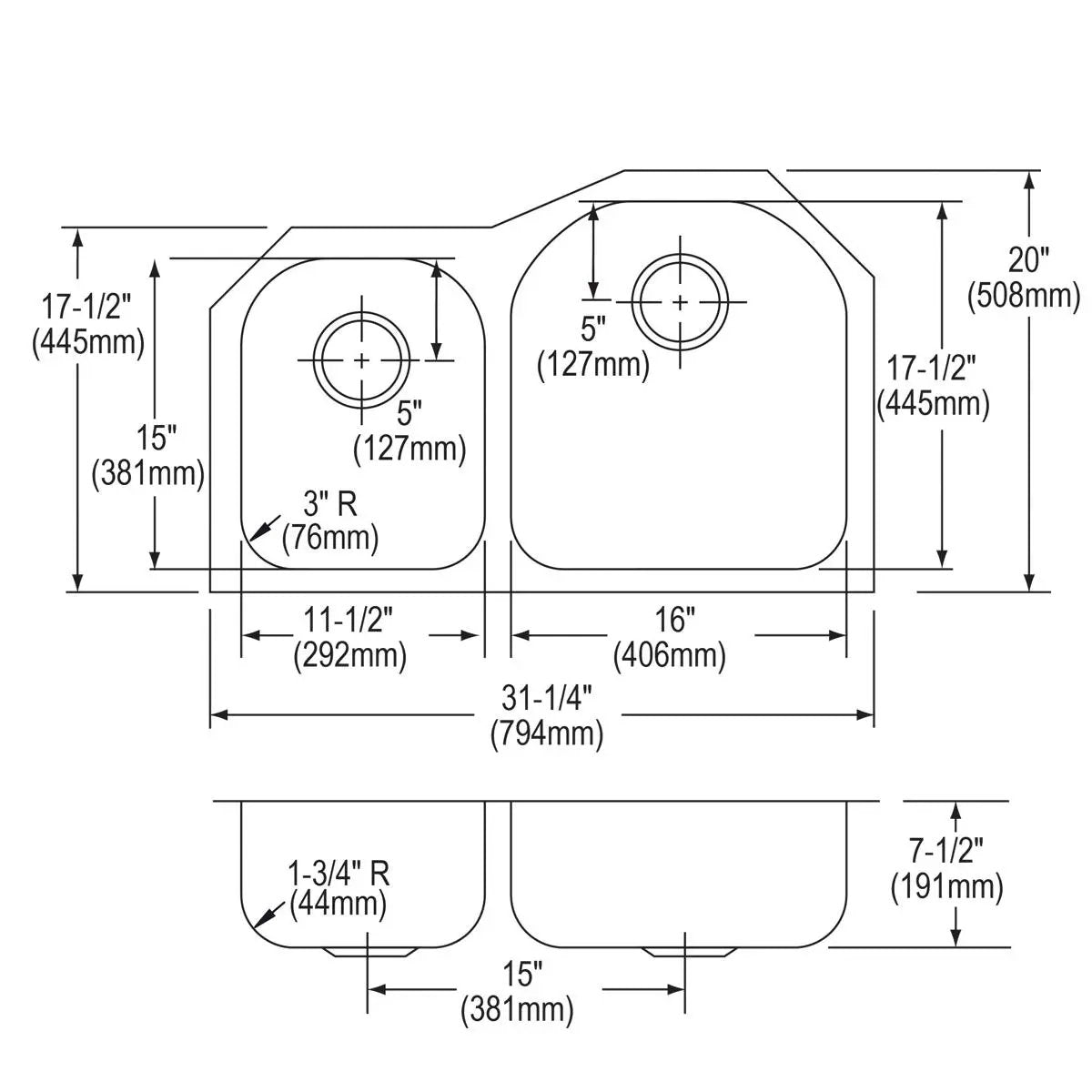 lustrous satin double bowl undermount sink kit