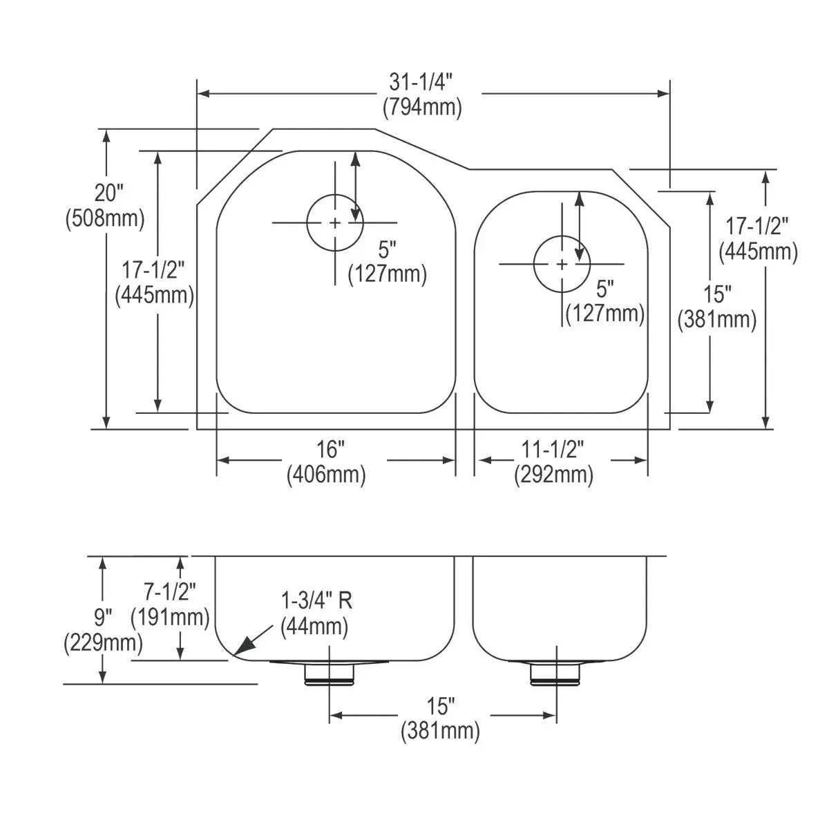 lustrous satin double undermount sink