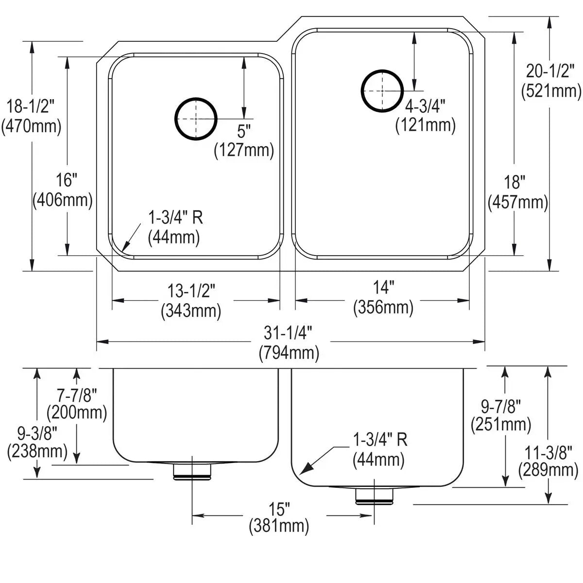 lustrous satin double bowl undermount sink kit