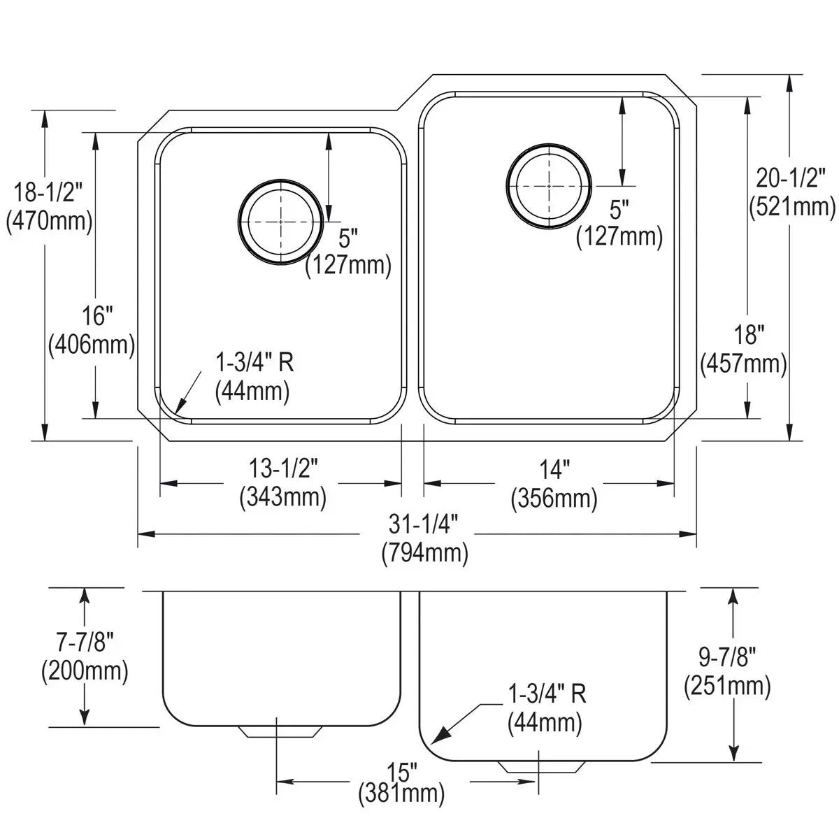 lustrous satin double bowl undermount sink