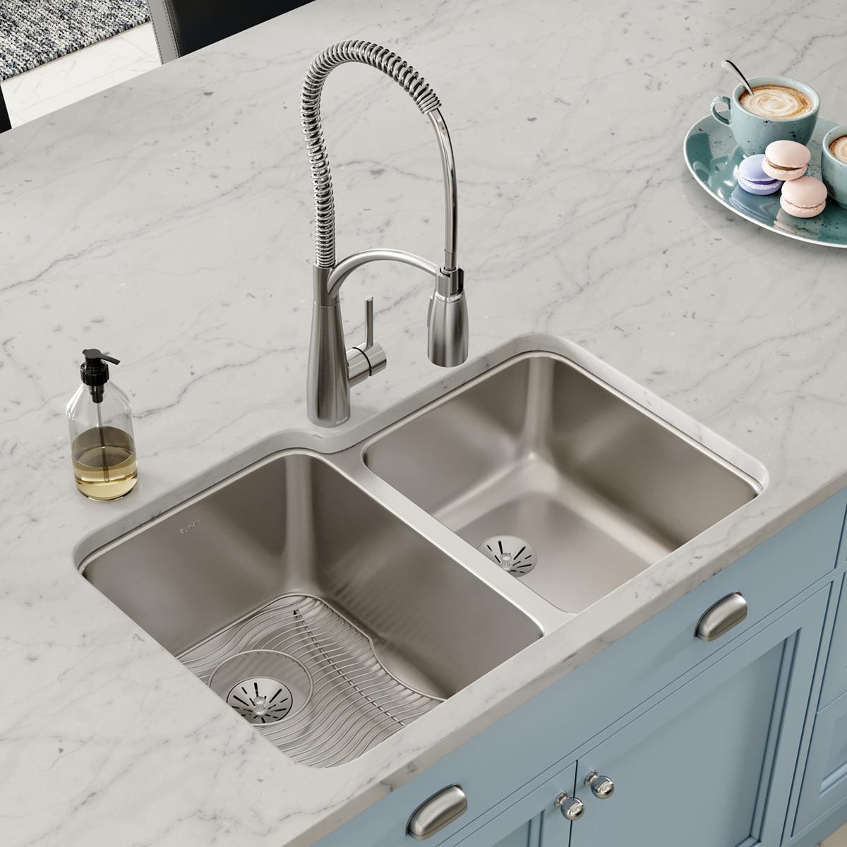 lustrous satin double bowl undermount sink kit