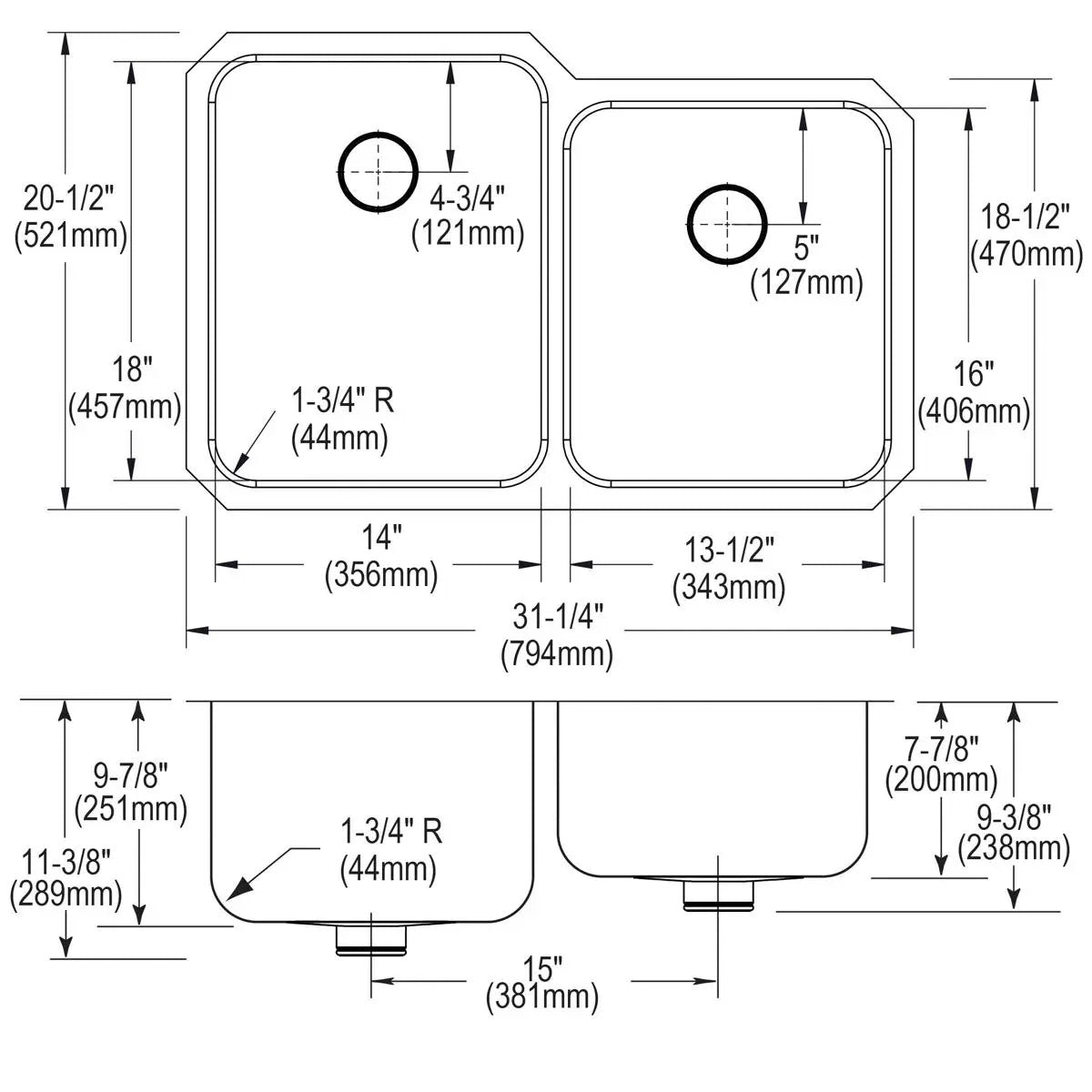 lustrous satin double bowl undermount sink kit