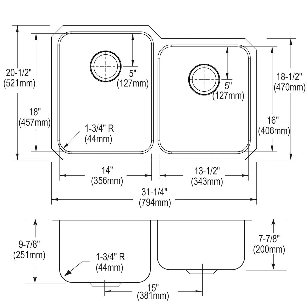 lustrous satin double bowl undermount sink