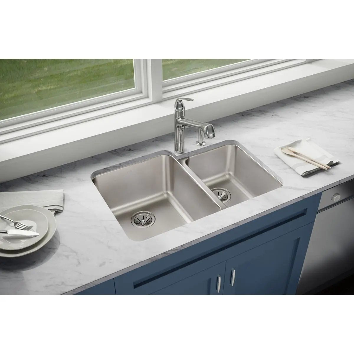 lustrous satin double bowl undermount sink