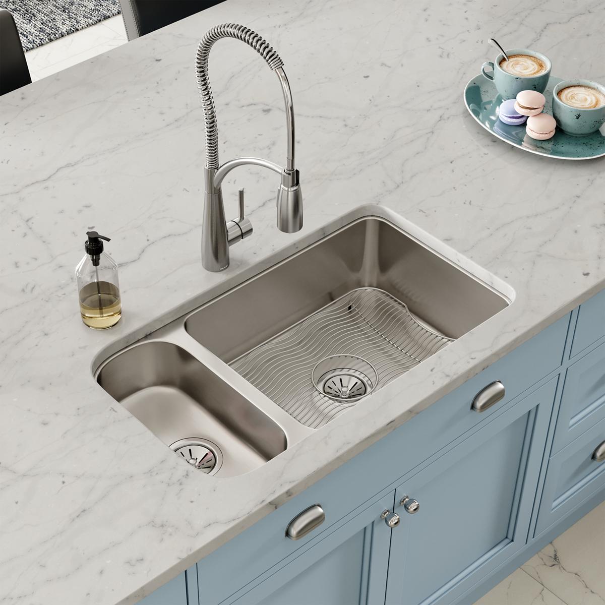lustrous satin double bowl undermount sink kit