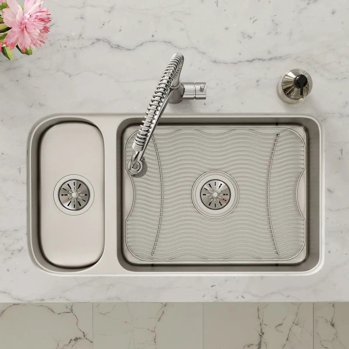 lustrous satin double bowl undermount sink kit