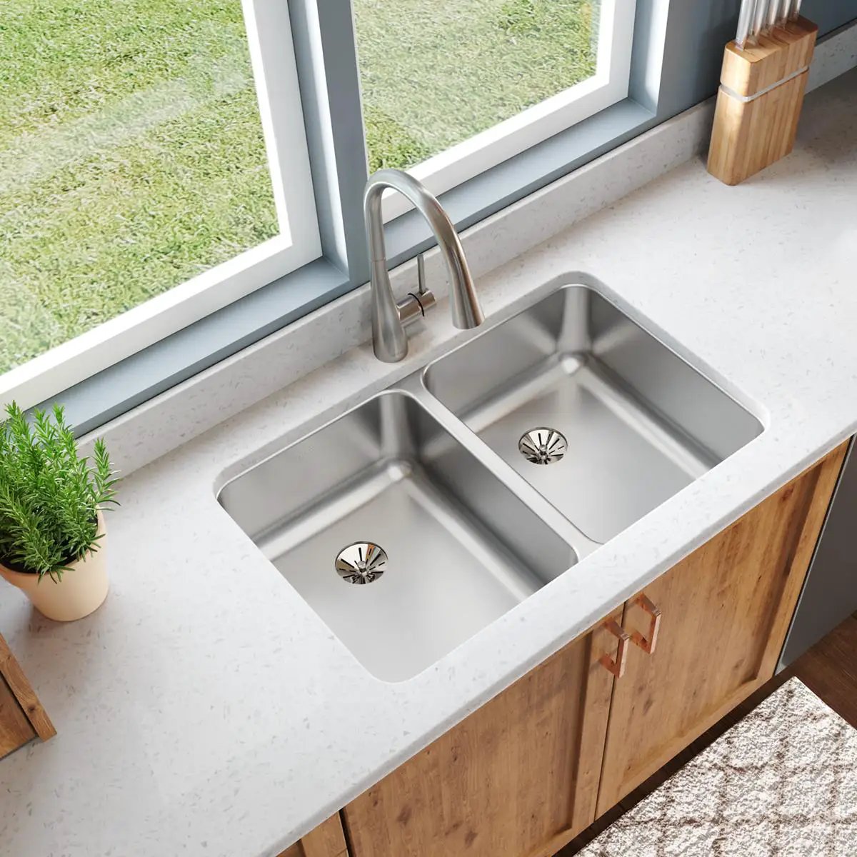 lustrous satin double bowl undermount sink