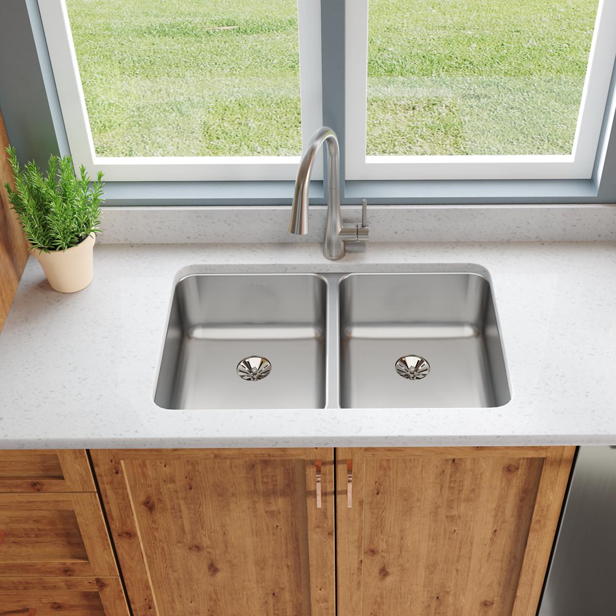 lustrous satin double bowl undermount sink