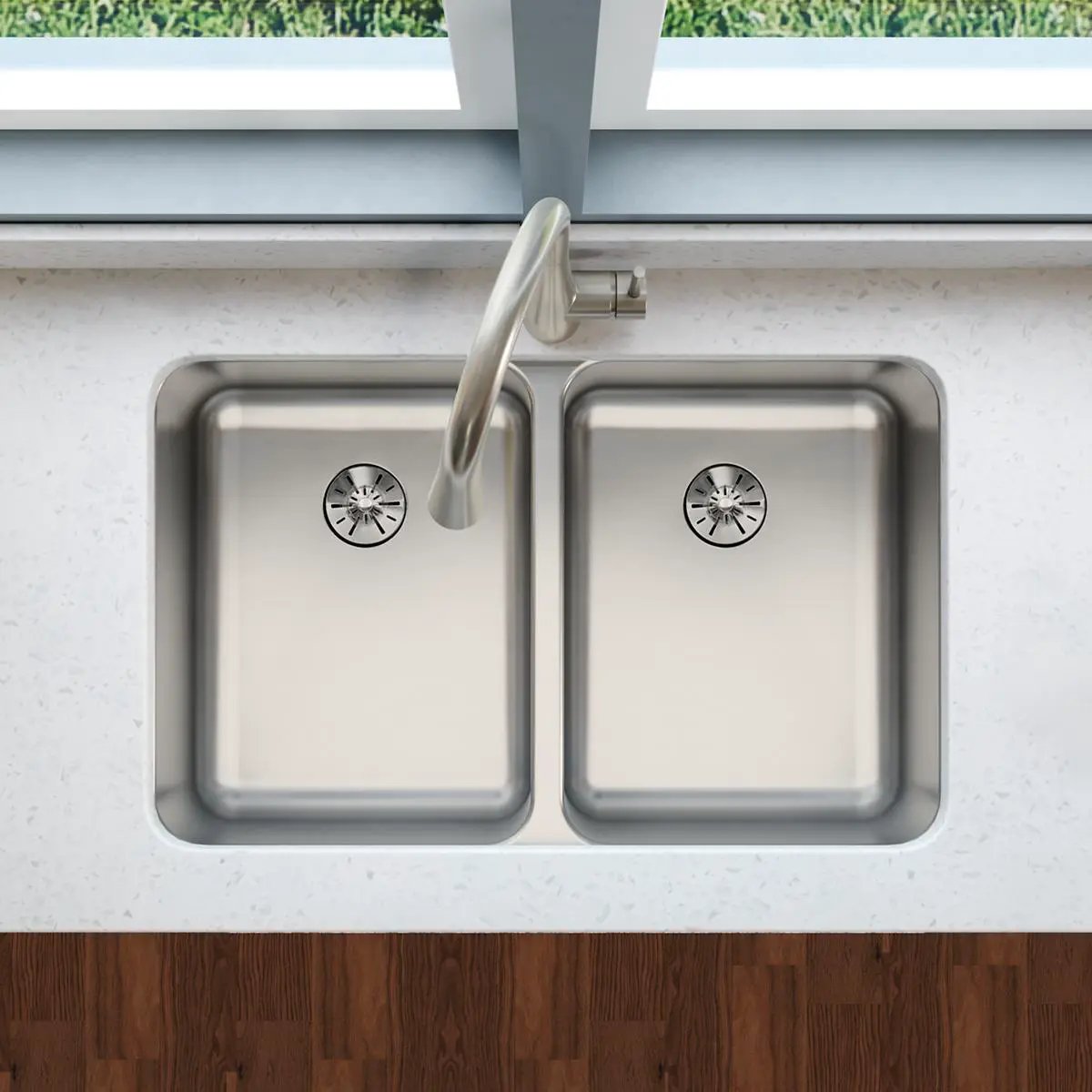 lustrous satin double bowl undermount sink
