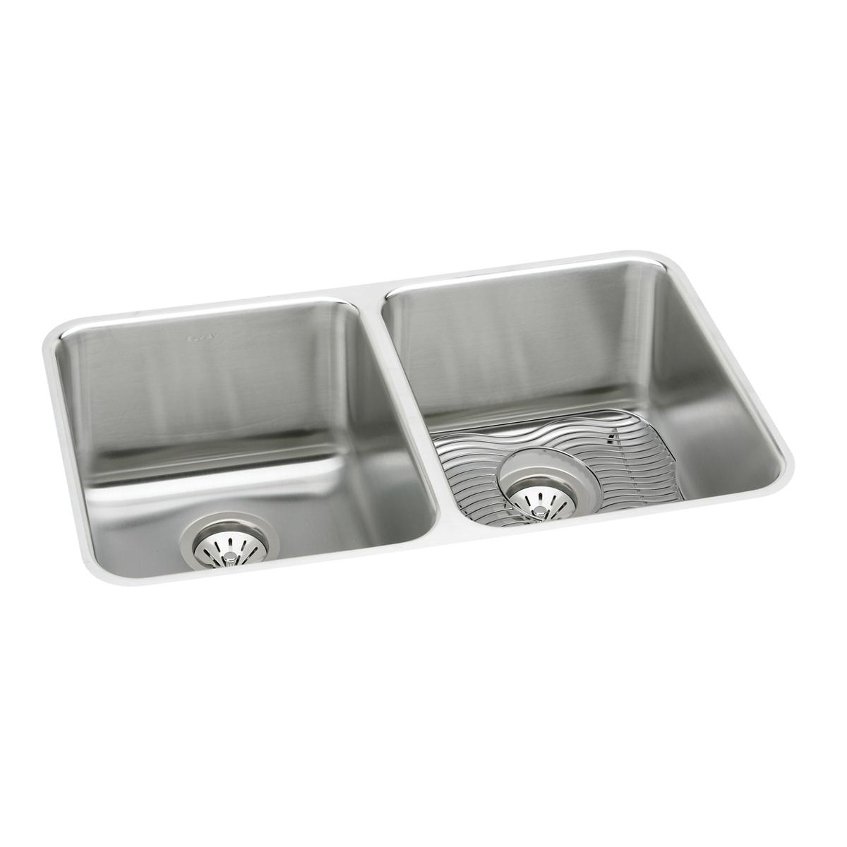 lustrous satin double bowl undermount sink kit