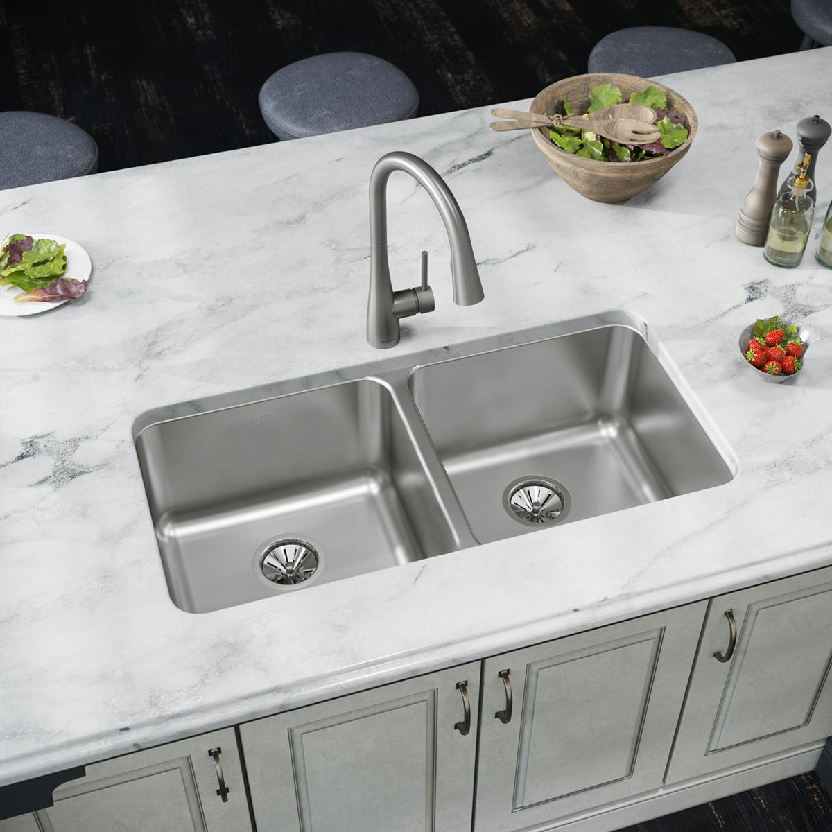 lustrous satin double bowl undermount sink