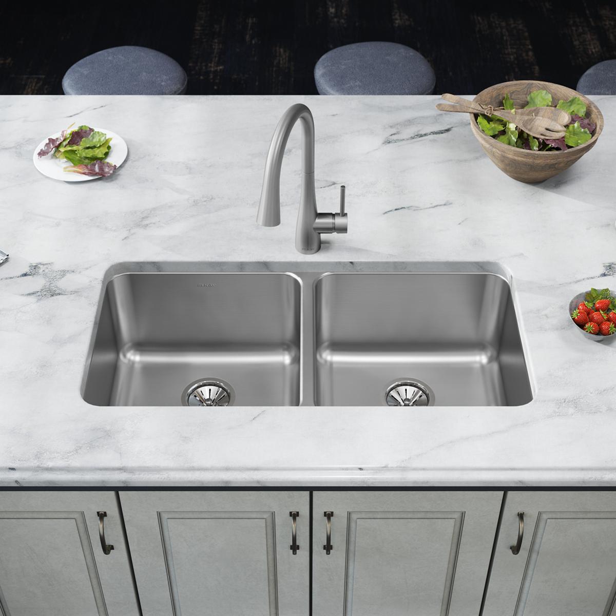 lustrous satin double bowl undermount sink
