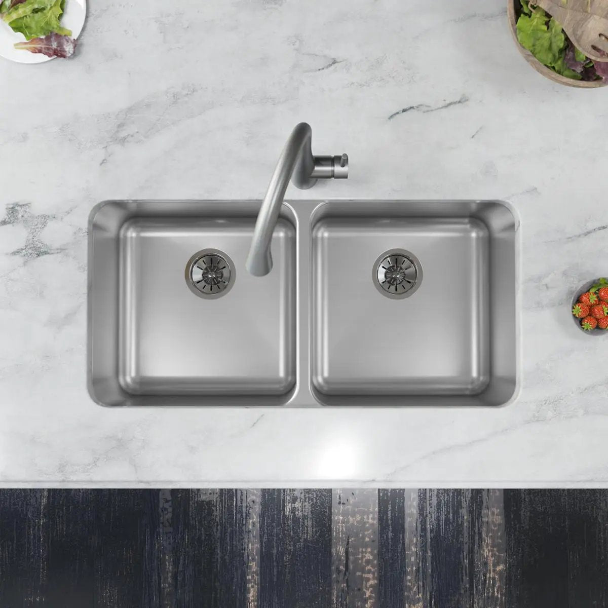 lustrous satin double bowl undermount sink