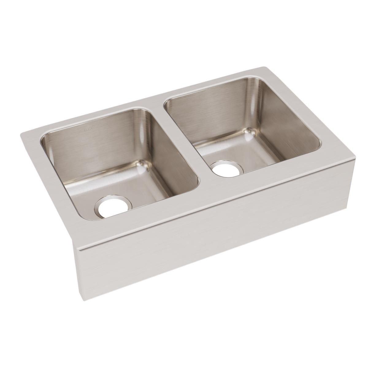 lustrous satin double bowl farmhouse sink