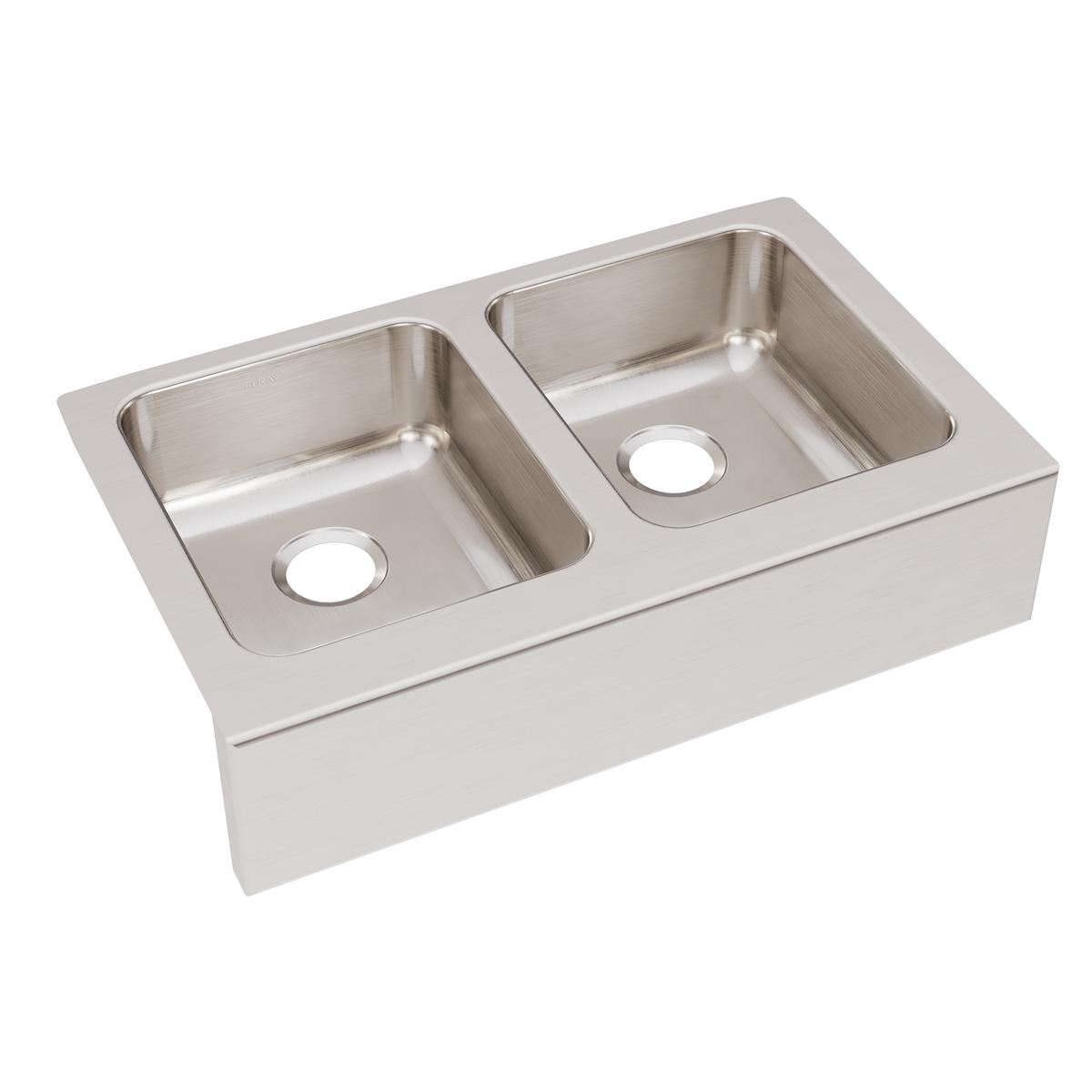 lustrous satin double bowl farmhouse sink