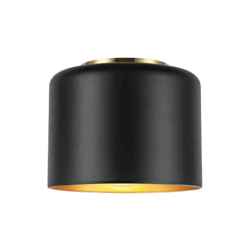 aged brass with matte black and gold shade flush mount