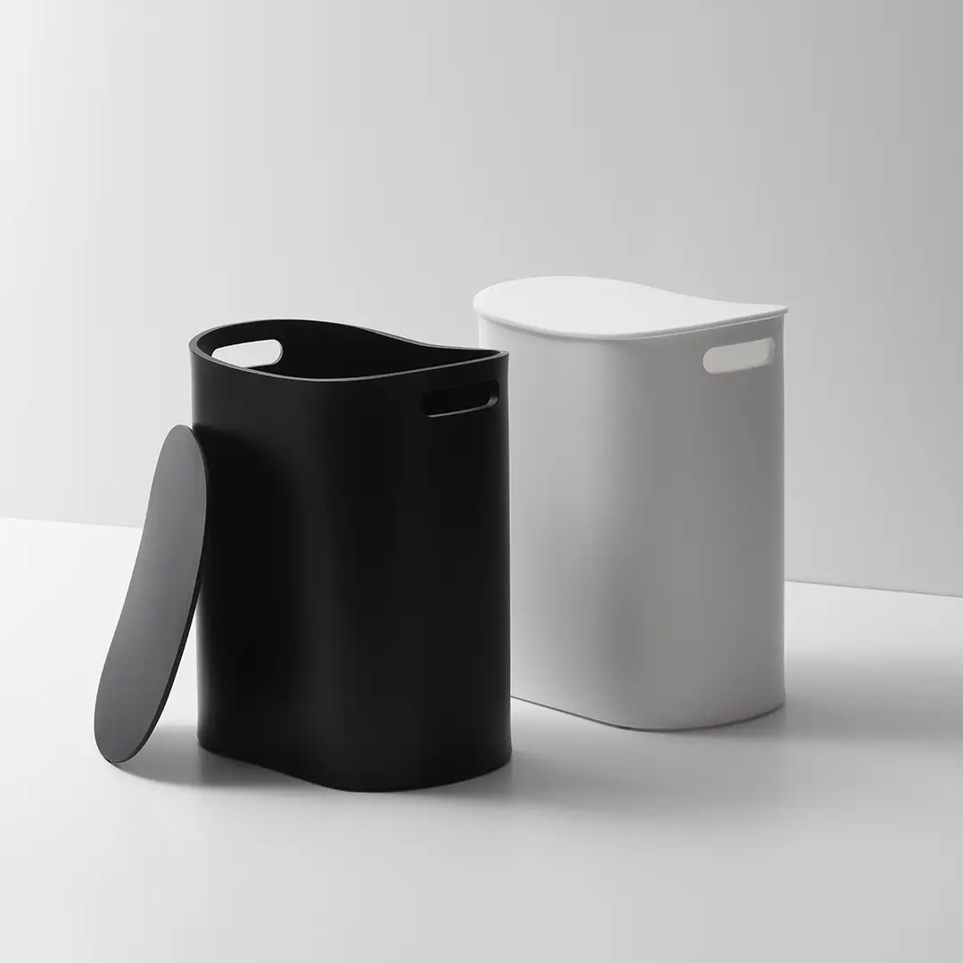 white acrylic laundry basket