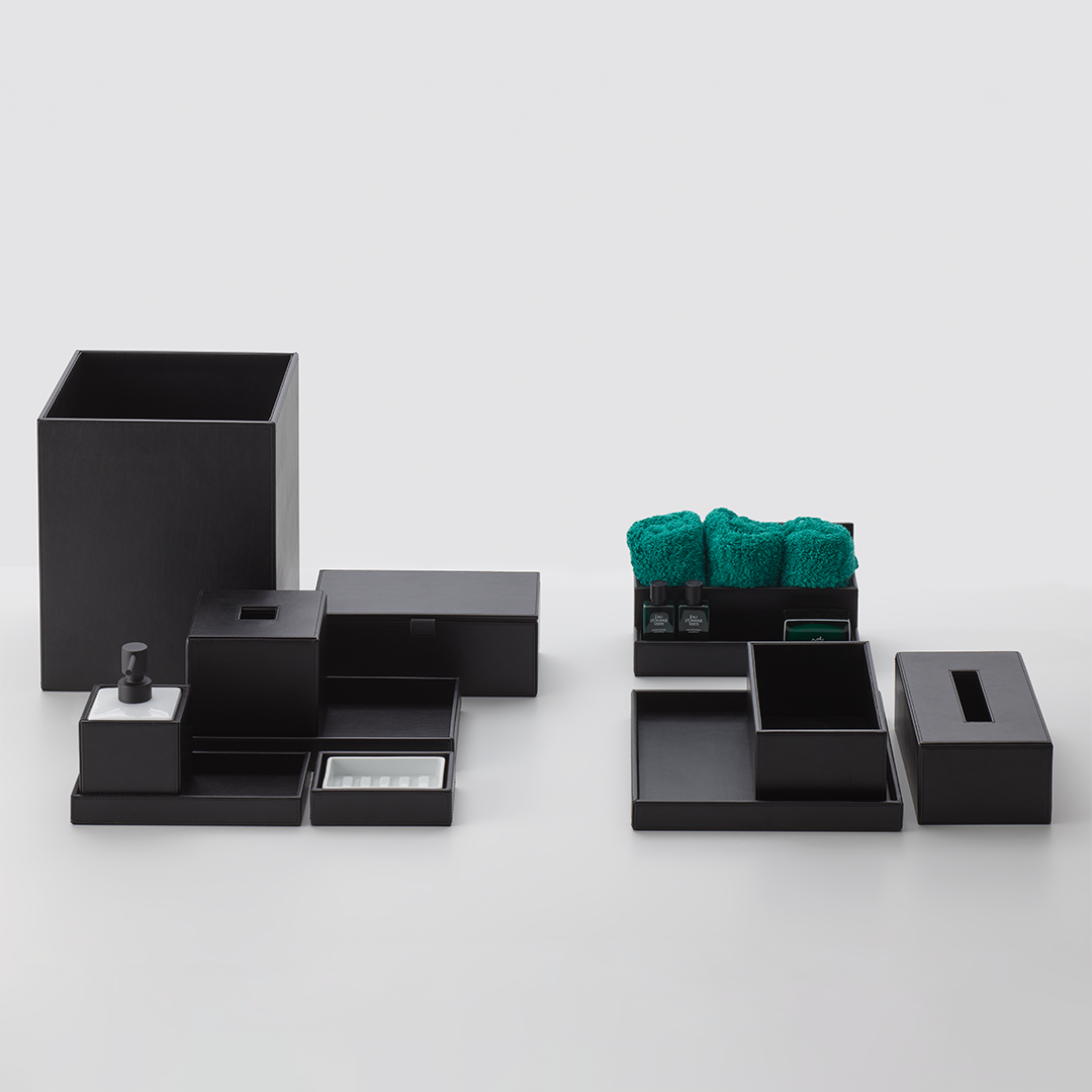 artificial leather black paper bin square
