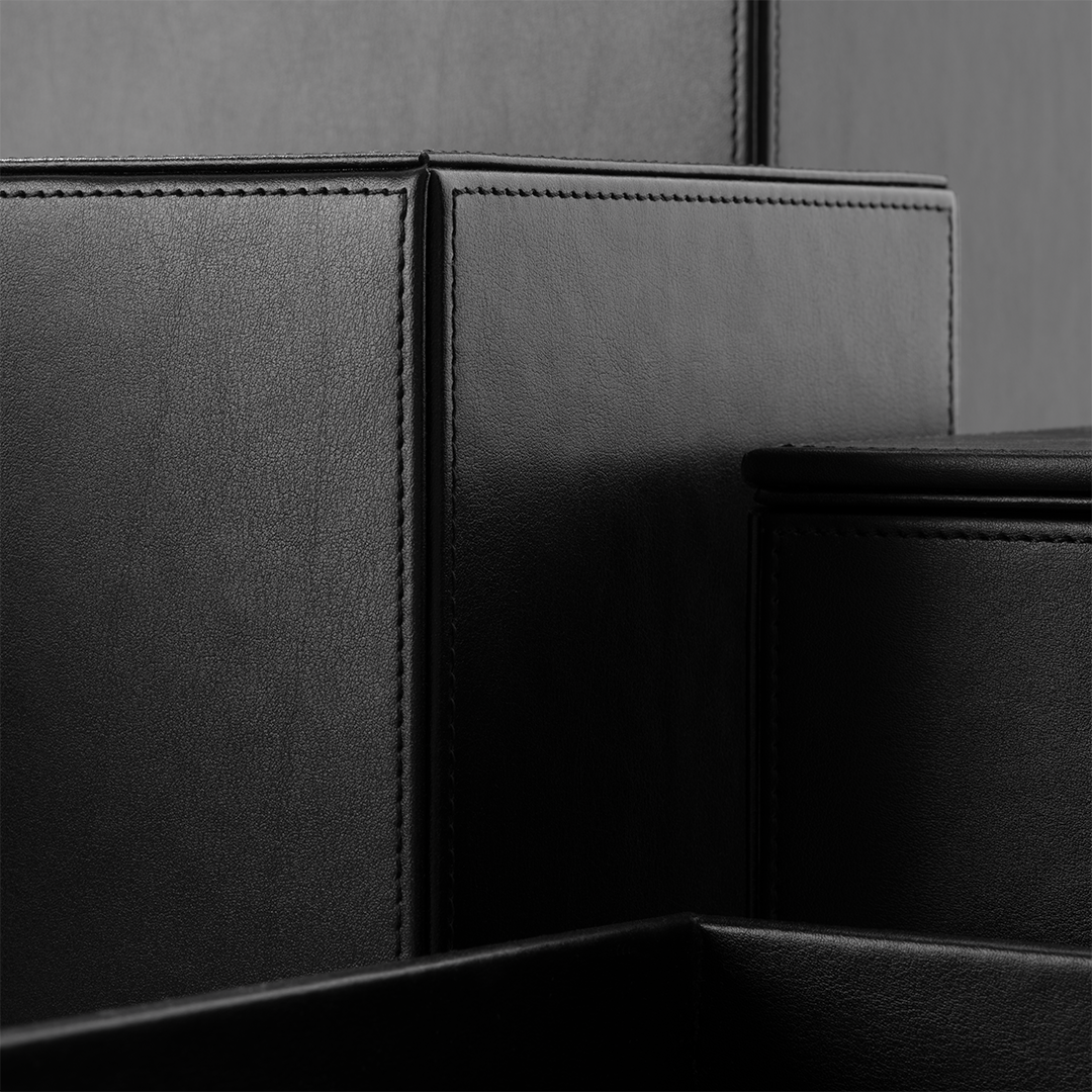 artificial leather black utensil box big