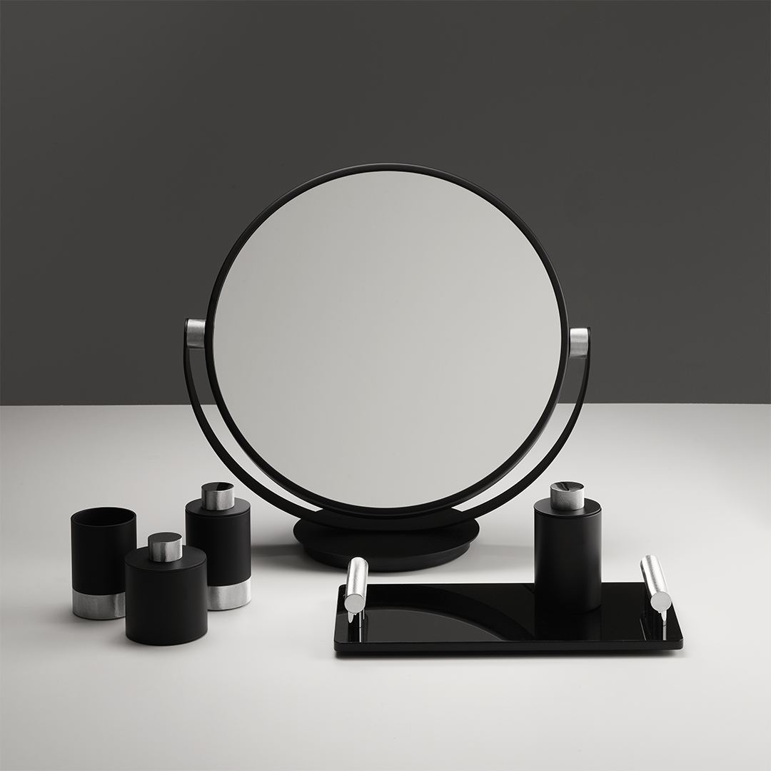 black matte/chrome table mirror