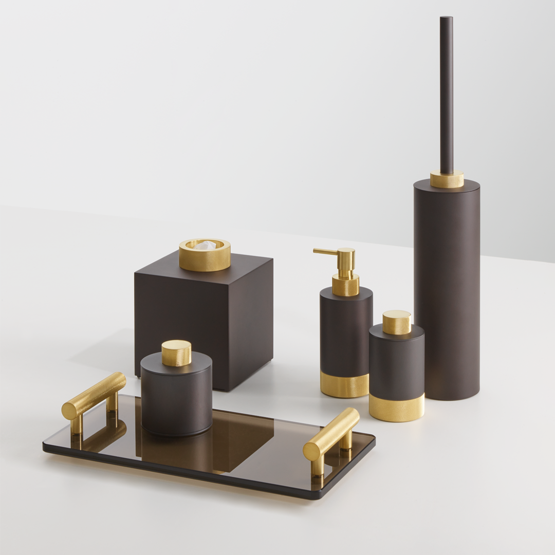 gold matte/parsol glass dark brown tab tray