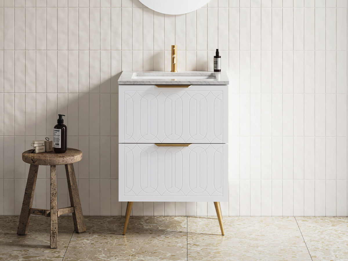 white satin vanity