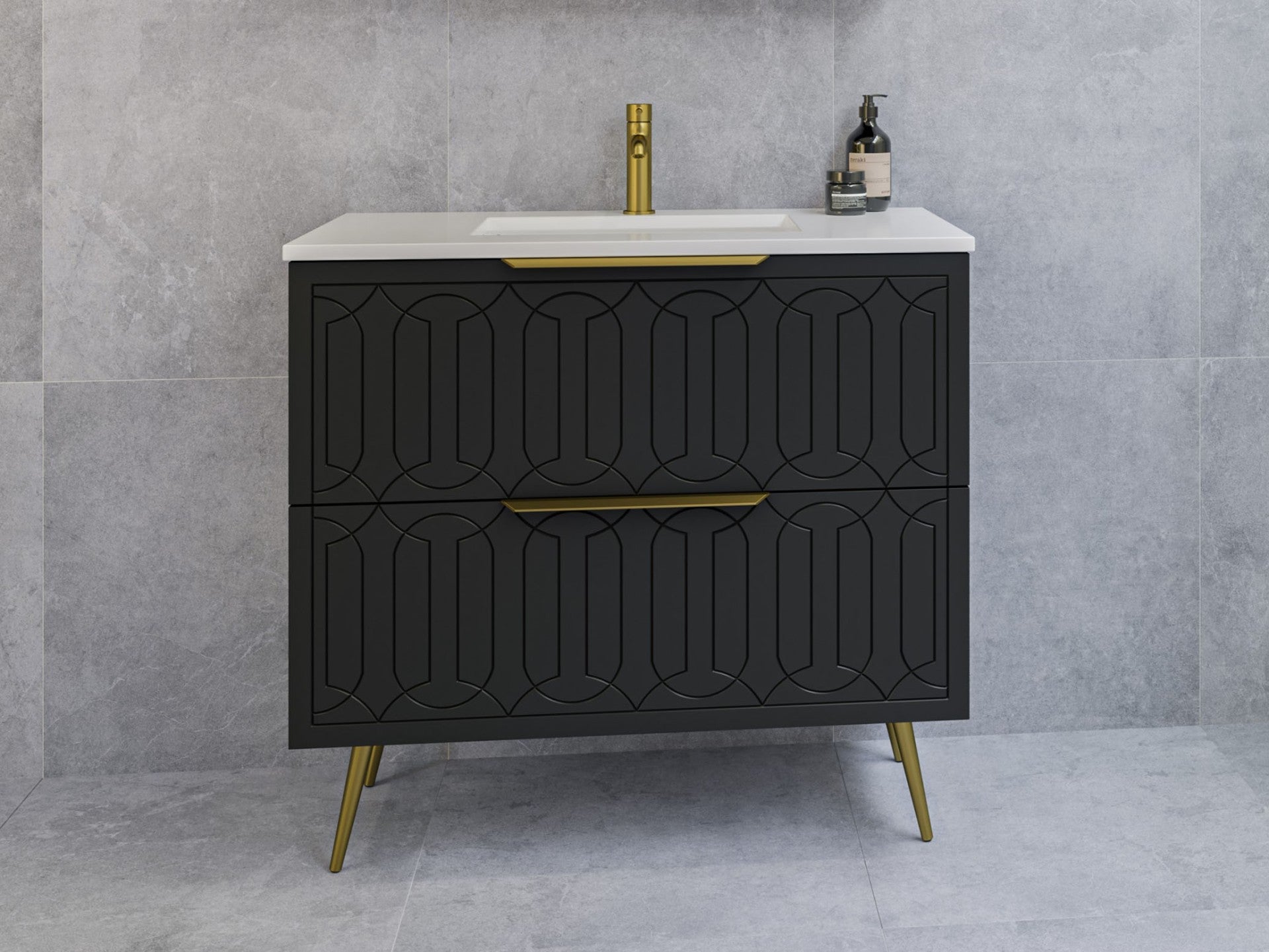 black satin vanity