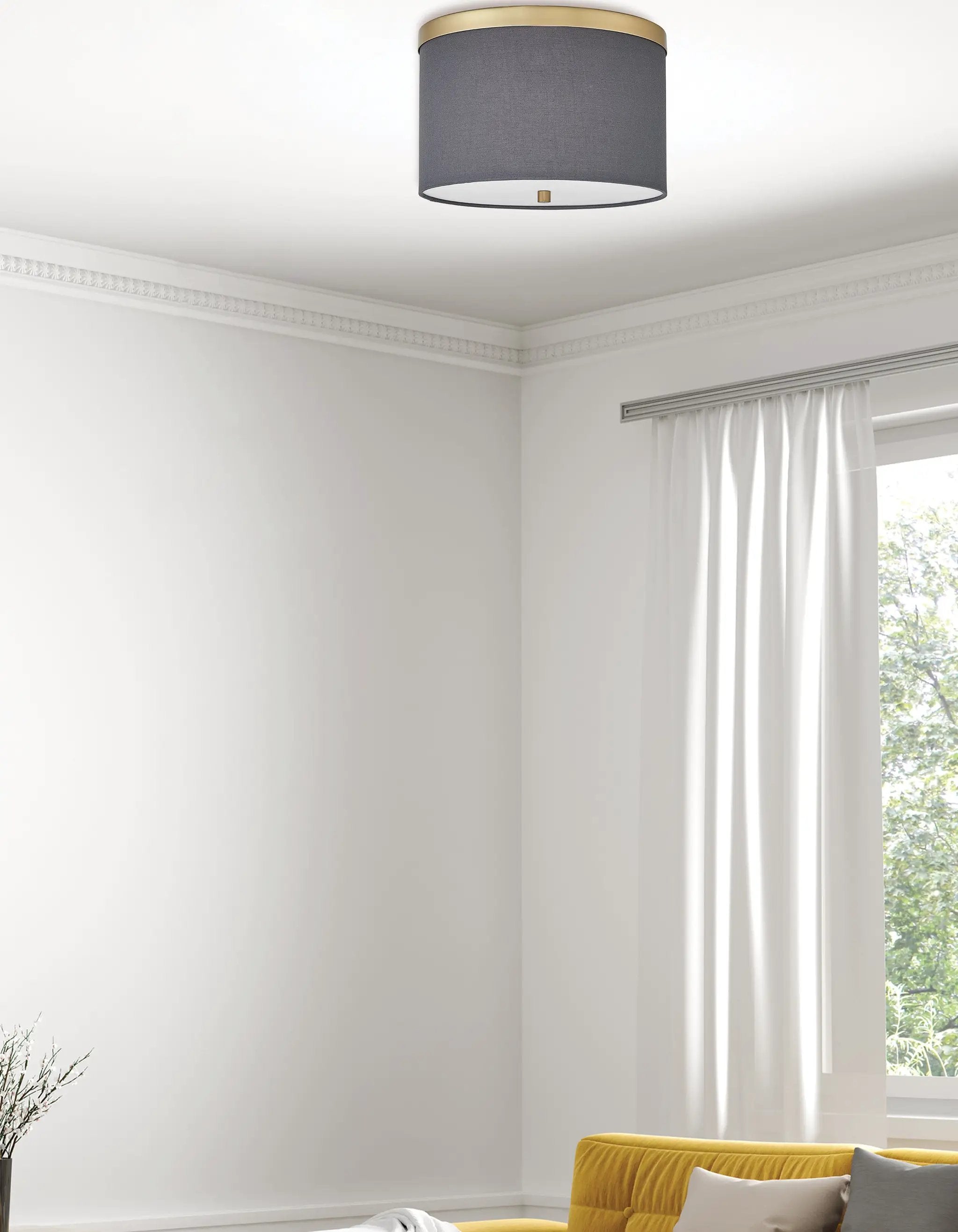 aged brass with grey shade flush mount