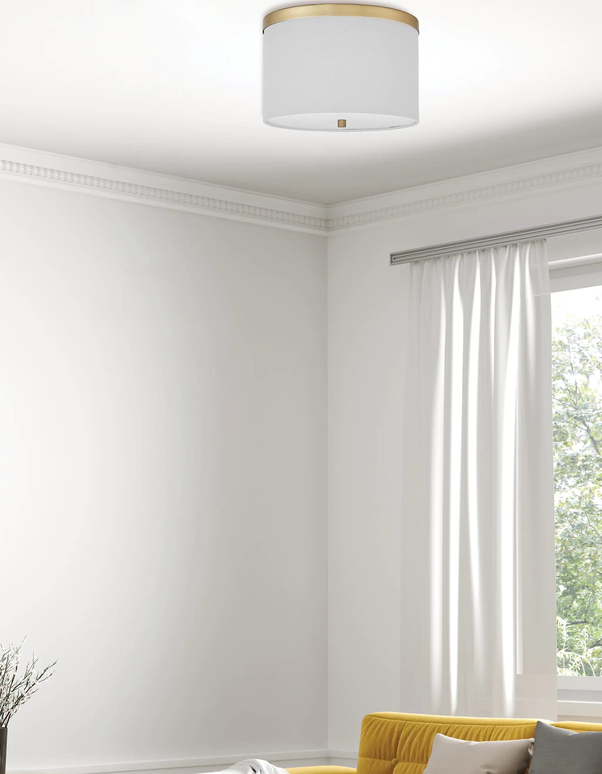 aged brass with white shade flush mount