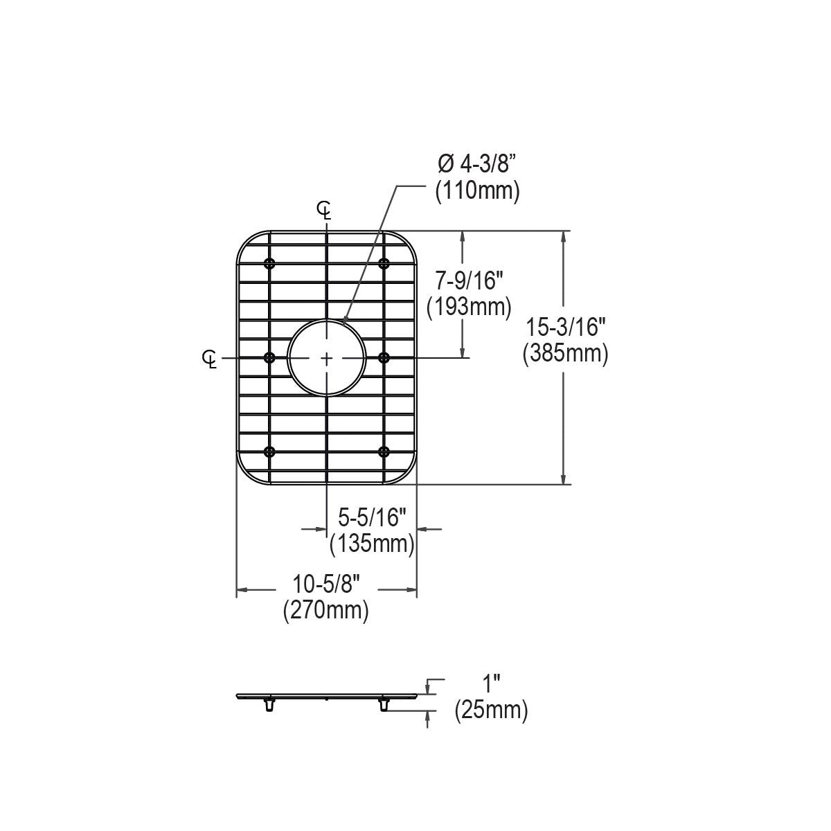 polished stainless steel bottom grid