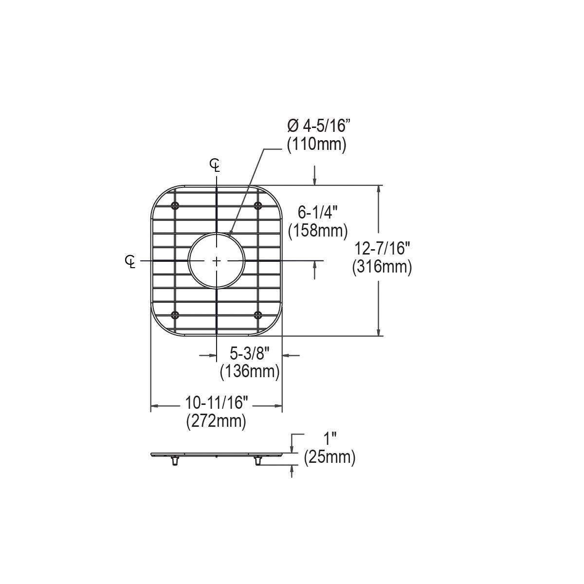 polished stainless steel bottom grid