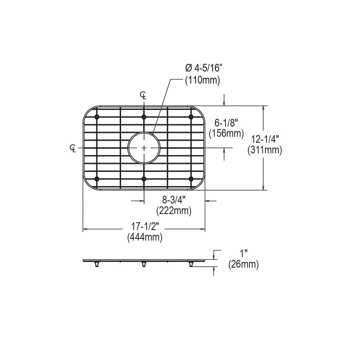 polished stainless steel bottom grid