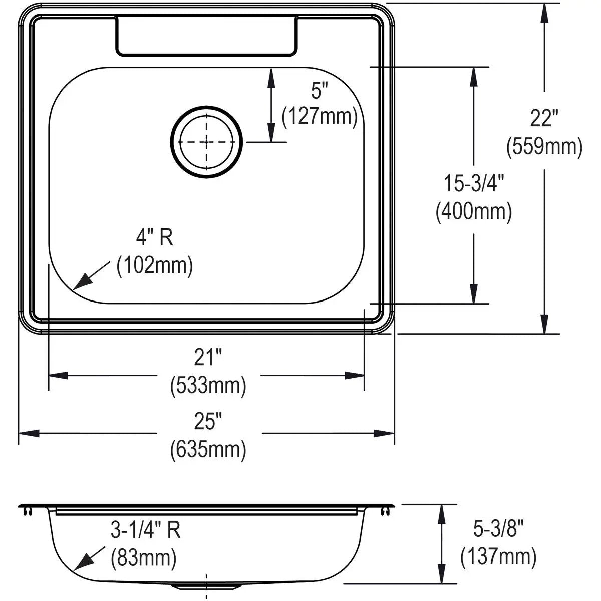satin single bowl drop-in sink