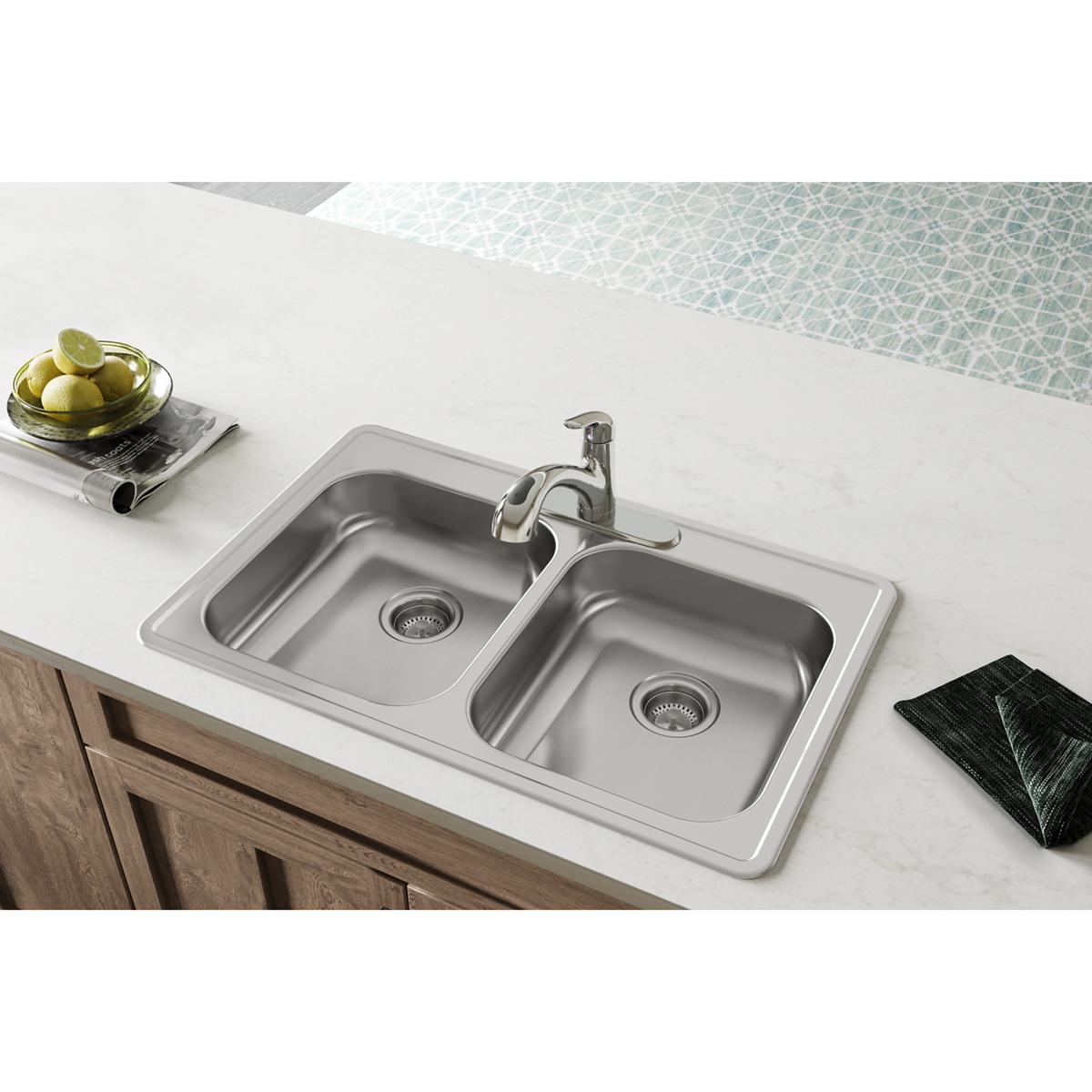 satin double bowl drop-in sink