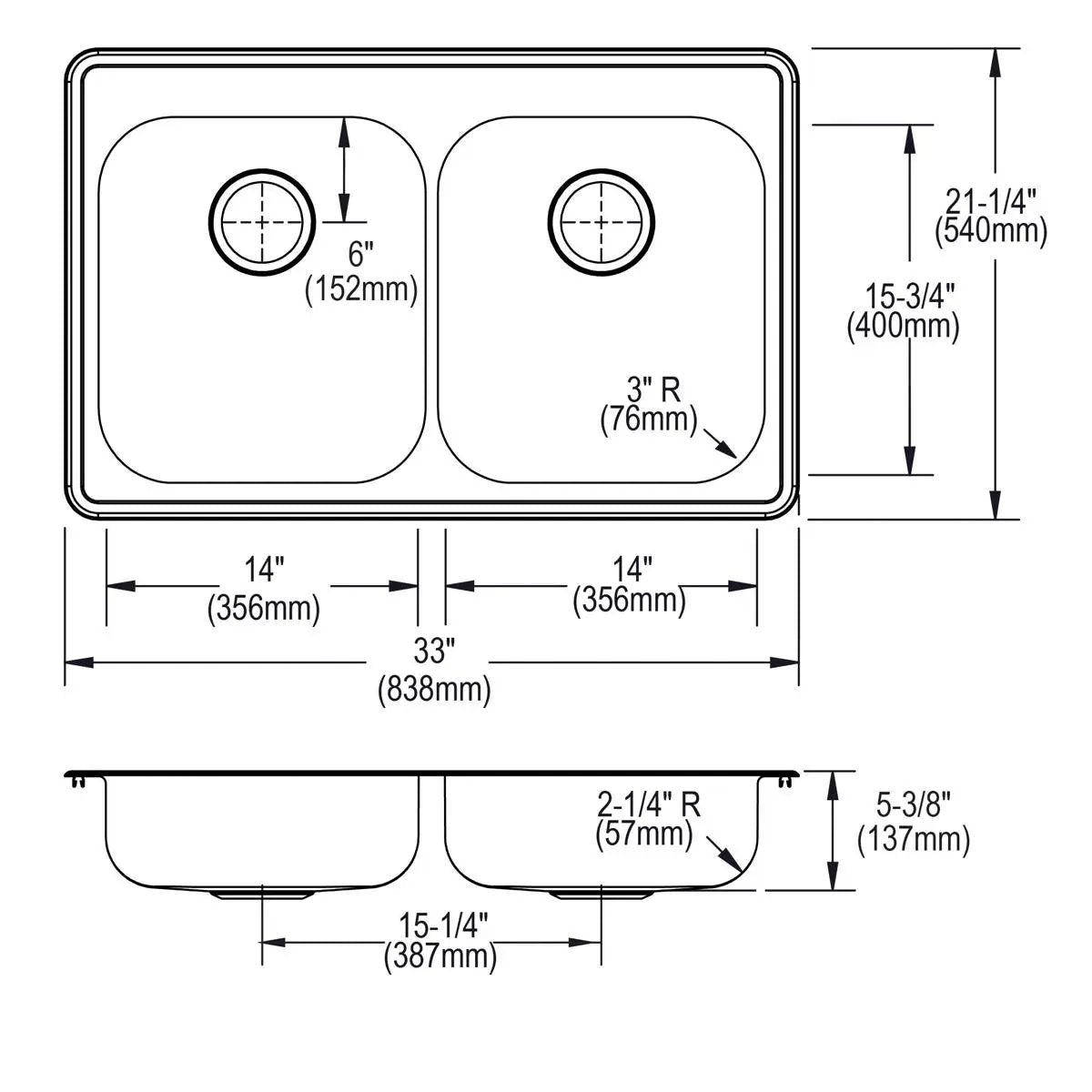 satin double bowl drop-in sink
