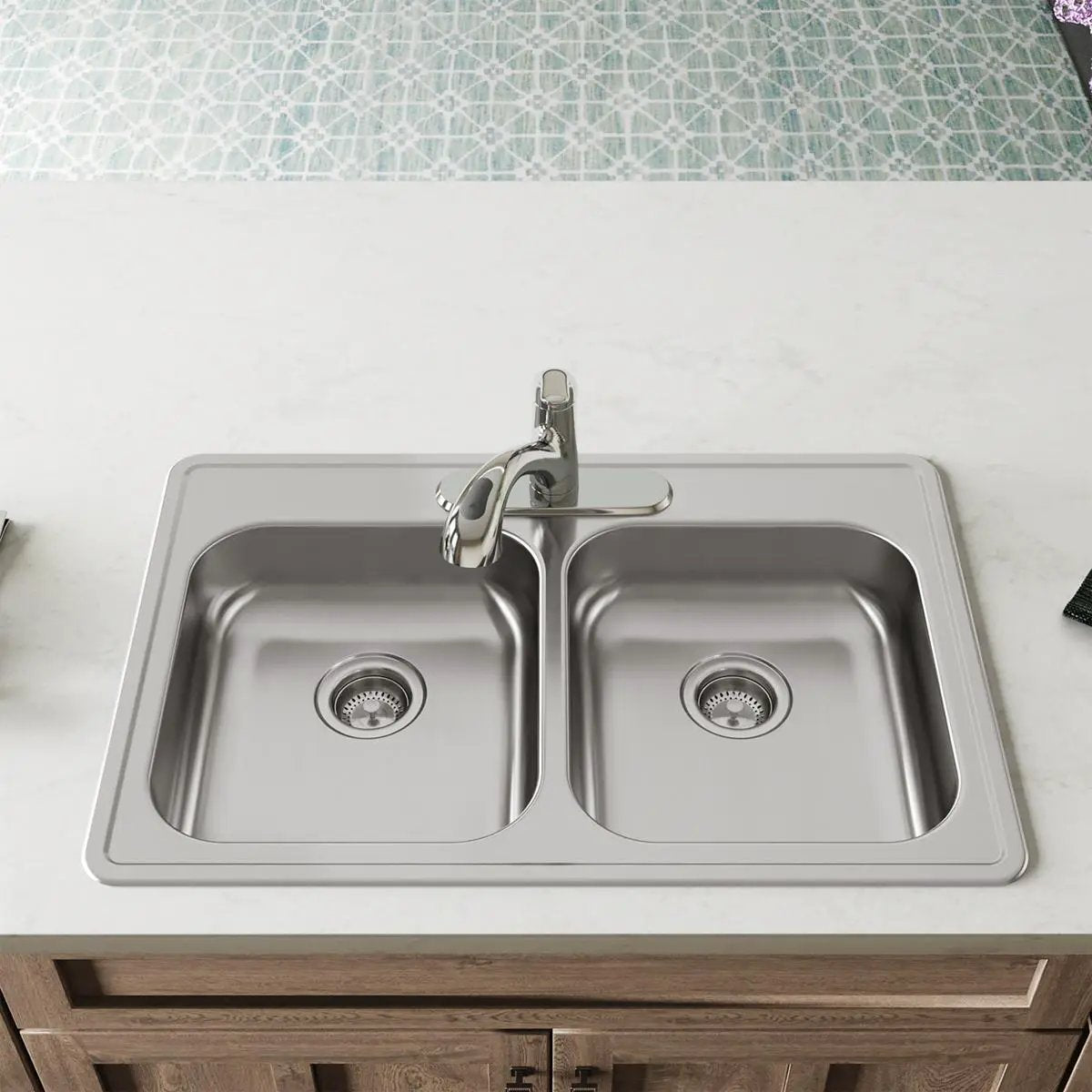 satin double bowl drop-in sink