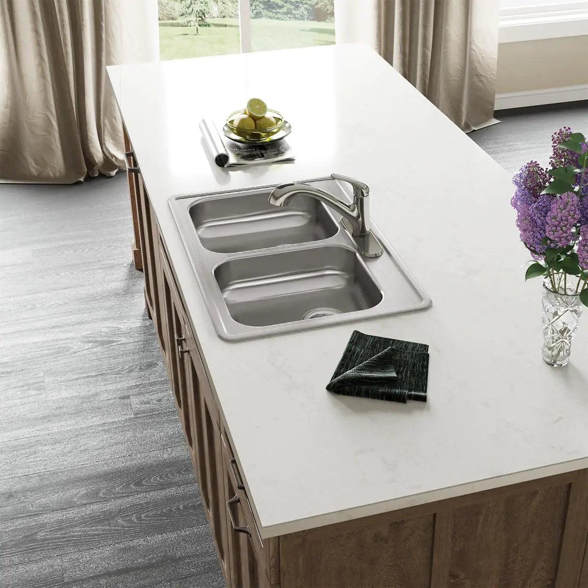 satin double bowl drop-in sink