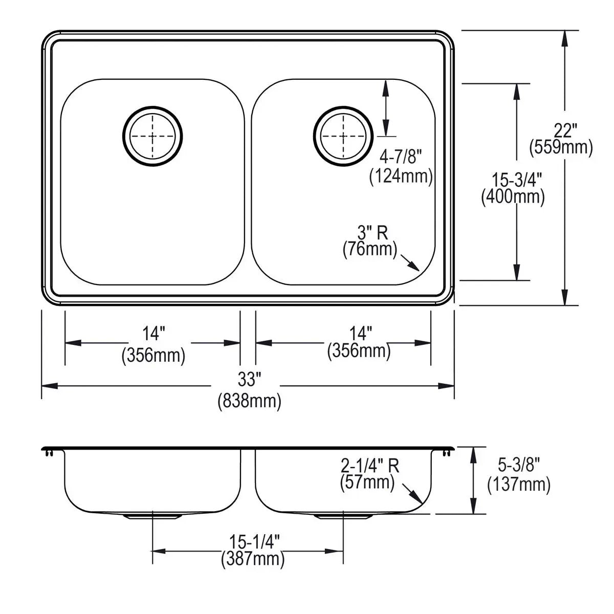 satin double bowl drop-in sink