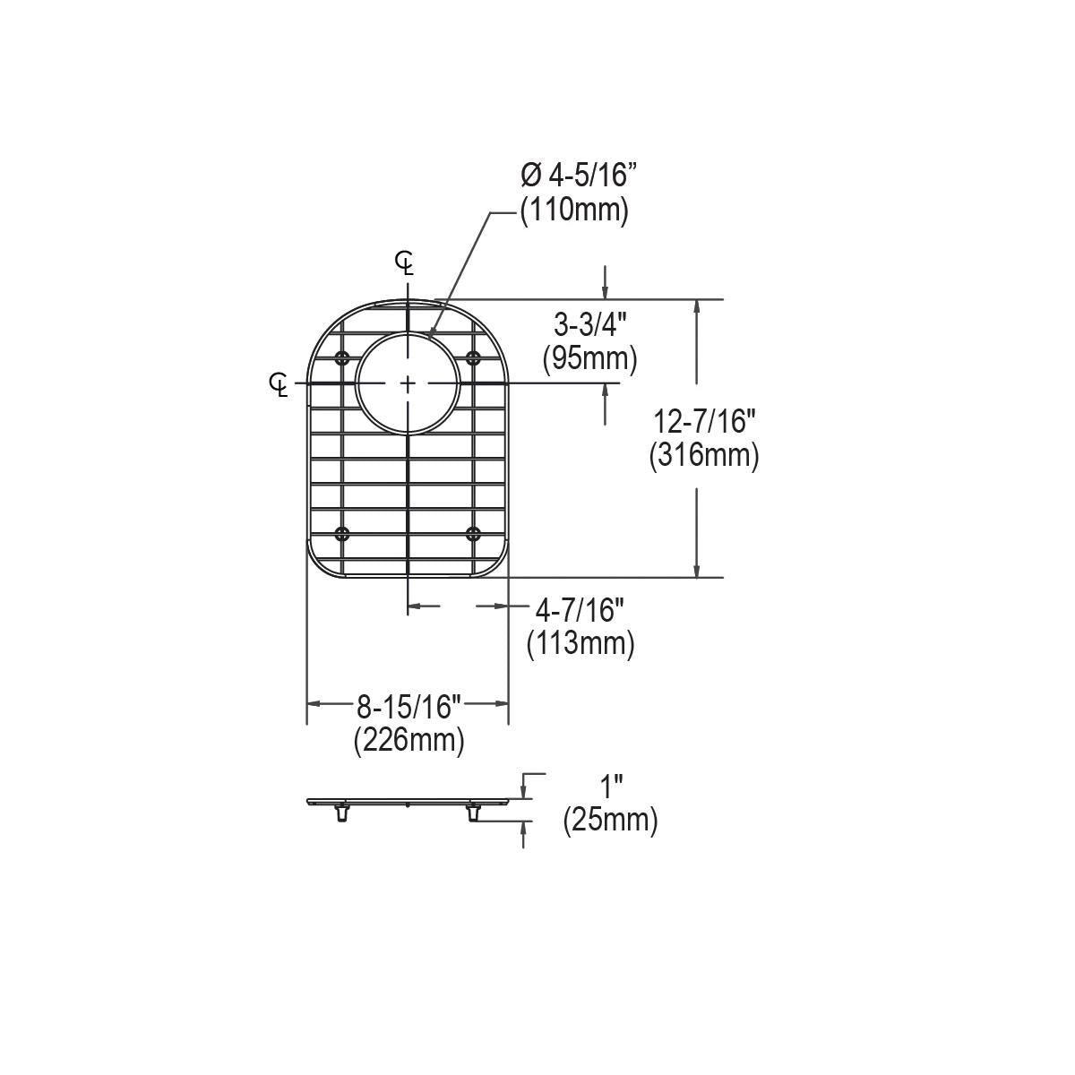 polished stainless steel bottom grid