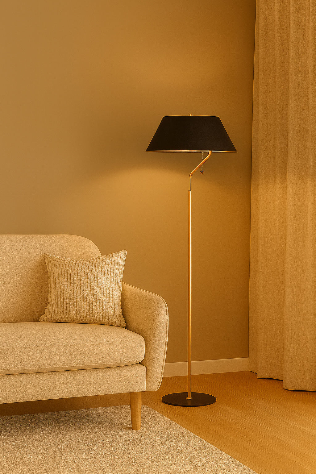 aged brass & matte black/black floor lamp