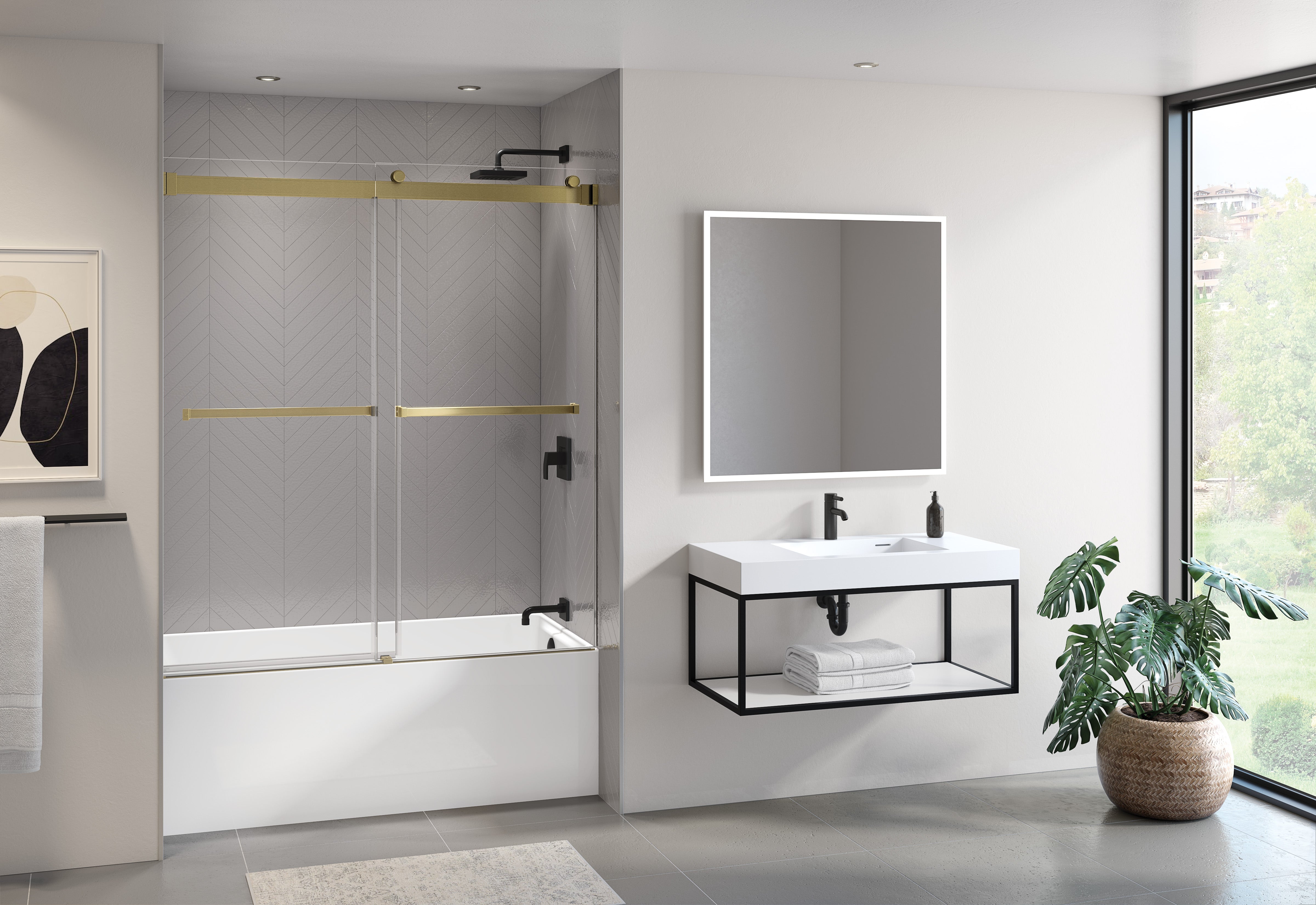 brushed gold tub enclosure