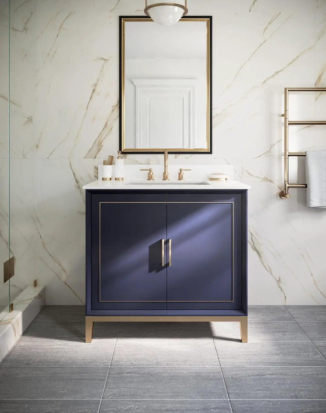 white quartz vanity