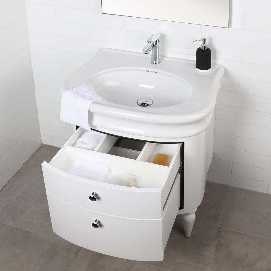 white (black trim) vanity