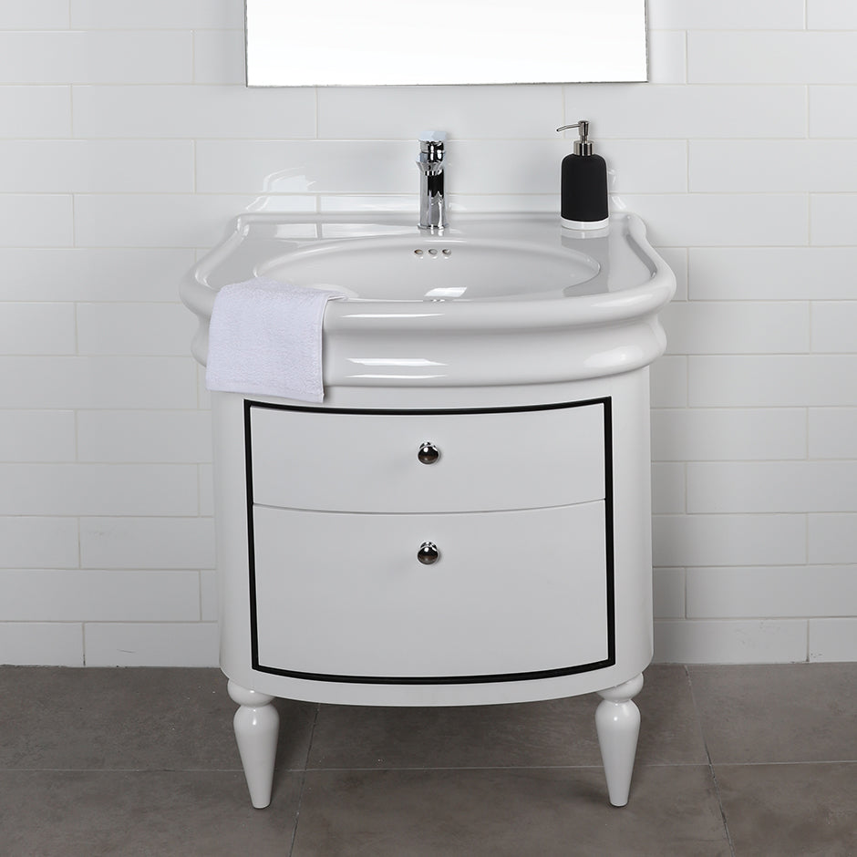 white (black trim) vanity