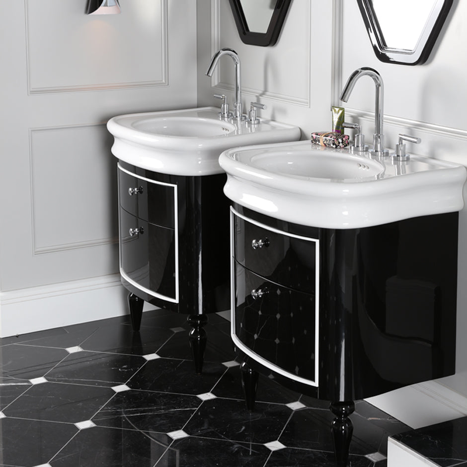 black (white trim) vanity