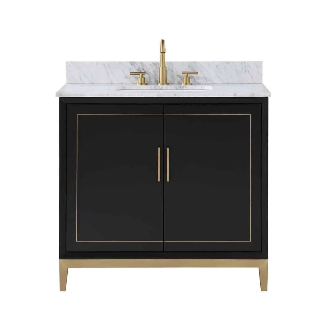 Bemma Gracie 36" Single Bathroom Vanity Set Midnight Black with Satin Brass Trim by Bemma