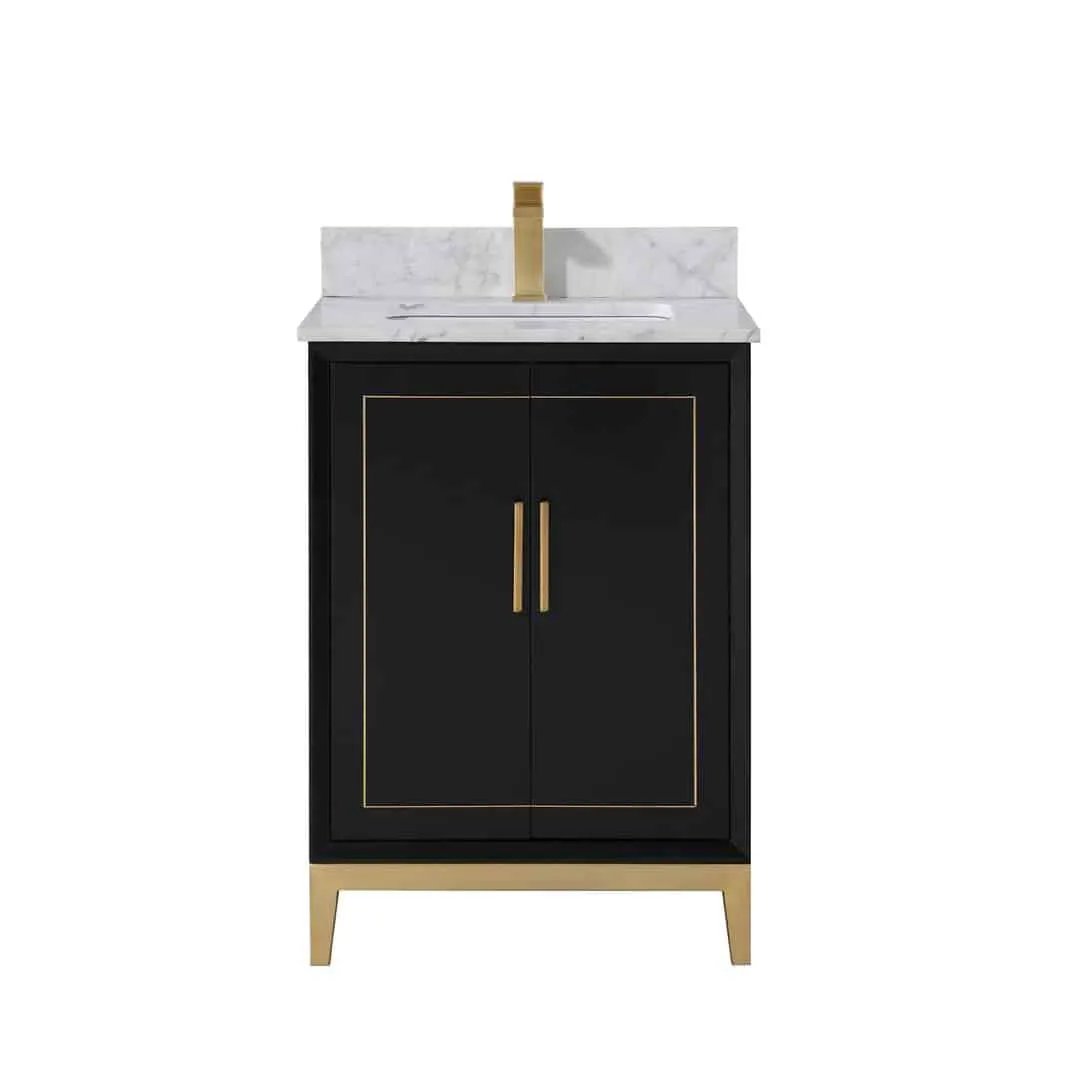 Bemma Gracie 24" Single Bathroom Vanity Set Midnight Black with Satin Brass Trim by Bemma